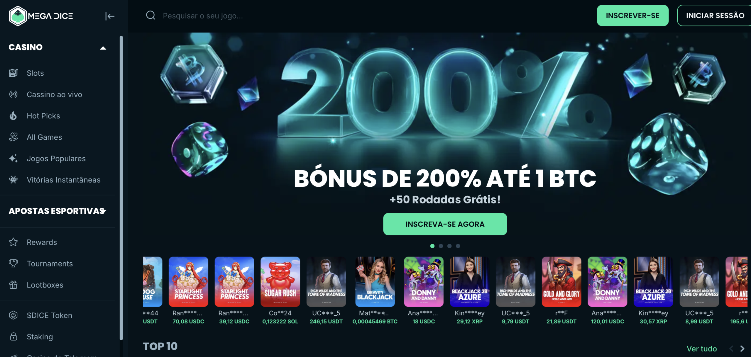 Mega Dice - Bônus de até 1 BTC em um dos Cassinos Estrangeiros Mais Completos